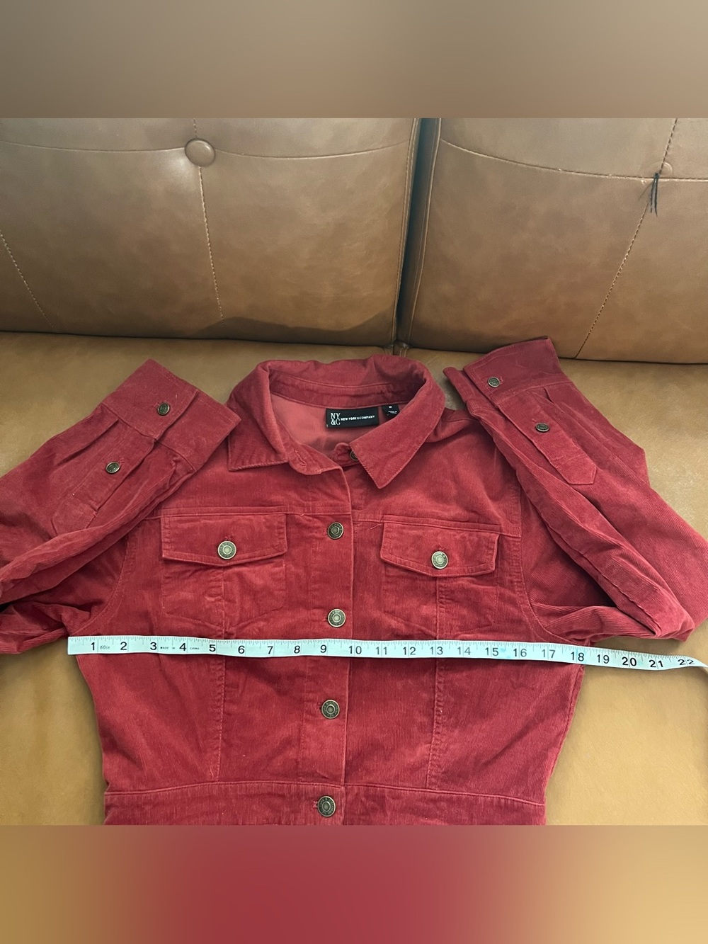 New York & Company Rust Red Button-Front Long Sleeve Shirt Dress Jacket Sz M - Picture 5 of 8